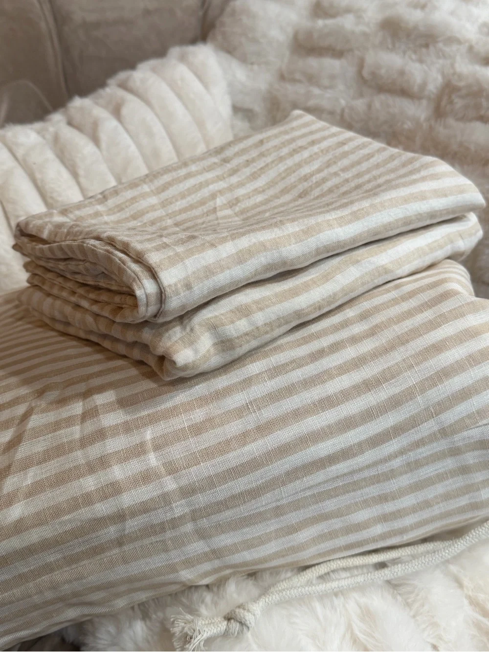 Quince European Linen Stripe Duvet Cover Set Full/Queen Natural/White Stripe